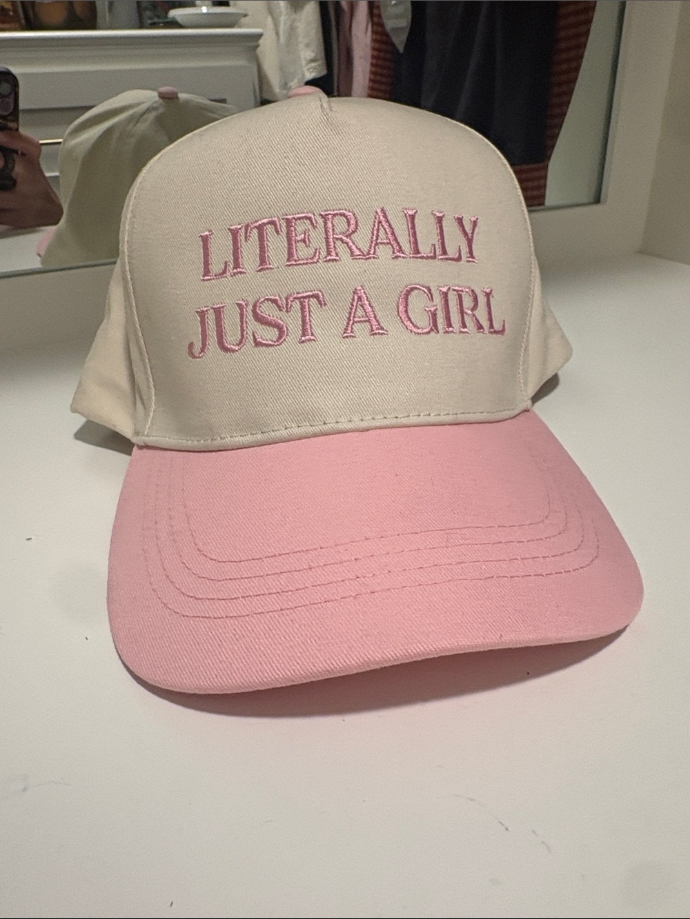 Literally Just A Girl Pink & Cream Kids Baseball Cap